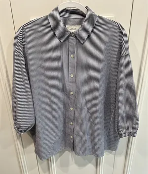 The Great. Blue & White Pinstripe Button Down Shirt Size 1 Oversized Boxy Fit thumbnail 1