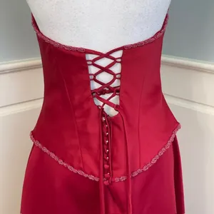 Y2K Vintage Formal Prom Princess Lace Up Corset Dress Red Satin Medium thumbnail 9