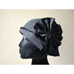 Kimchi Blue Felted Wool Hat Women One Size Black Pleated Flower Rosette Cloche thumbnail 9