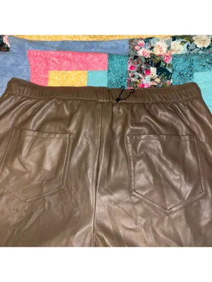 Zara NEW Woman’s XL Faux Leather Drawstring Pants in Brown, Size XL Elastic thumbnail 7