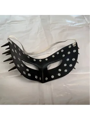 Black silver spikes half mask masquerade steampunk gothic cosplay Halloween OS thumbnail 6