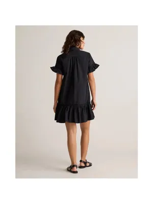Quince 100% Organic Cotton Poplin Short Sleeve Ruffle Shirt Dress Large Black thumbnail 3