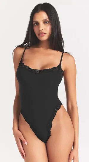 SKIMS Fits Everybody Black Cami Lace-Trim Bodysuit Size S thumbnail 1