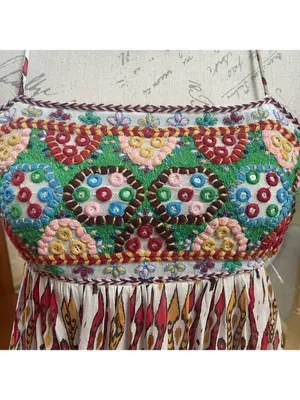 ZARA Chiffon Printed Strappy Embroidered Dress Open Back Sequins multicolor XS thumbnail 7