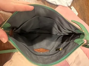 Fossil Green Pebbled Leather Crossbody Bag - Adjustable Strap Multi-Pocket thumbnail 4