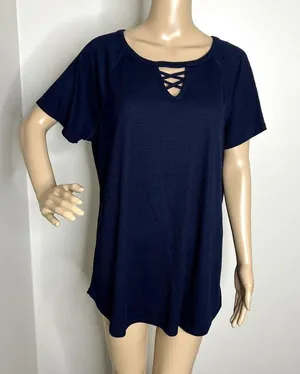 Sonoma Navy Criss Cross Ribbed Short Sleeve Top thumbnail 7