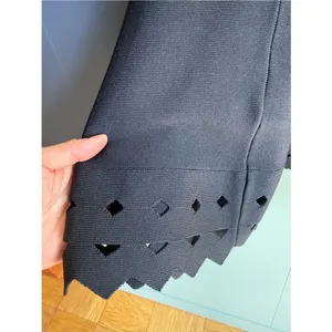 NWT Maje $295 June Full Knit Knee Length Skirt w/ Laser Cutouts, Black, Size 1/S thumbnail 7