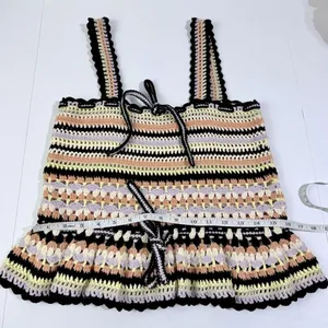 Ulla Johnson Zita Tank Honey Crochet Peplum Top Cotton Striped Multi Size P thumbnail 9