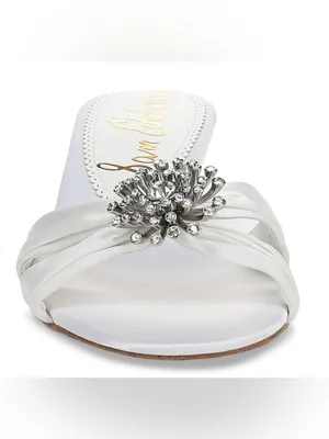 NWOB Sam Edelman White Satin Bridal Kitten Heel Slide with Crystal Brooch Size 6 thumbnail 5