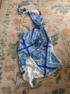Lulus Vacay Beauty Blue Scarf Print One-Shoulder Tie-Strap Midi Dress thumbnail 5