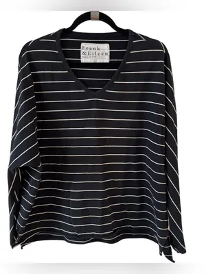Frank & Eileen Tee Lab Oversized Striped Long Sleeve Tee Black White Large thumbnail 2