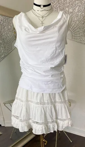 NWT White Old Navy Side Cinched Cowl Neck Tank Top L thumbnail 1