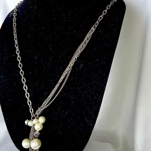 EXPRESS Multi-Textured Paperclip Chain Necklace with Faux Pearls and Disco Balls thumbnail 4