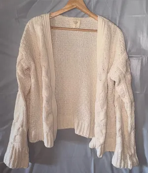 Harper‎ Heritage Cardigan Sweater Large White Knit Open Crochet Cozycore Grandma thumbnail 1