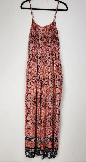 Purple Snow Wide Leg Jumpsuit Bohemian Ethnic Print Palazzo Spaghetti Straps M thumbnail 3