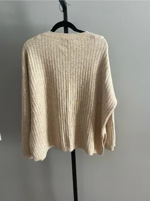 Zara Cream Ribbed Wool Blend Henley Sweater Size Medium thumbnail 3