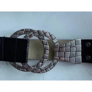 Chico’s Black Leather Belt with Silver Textured Double Ring Buckle thumbnail 2