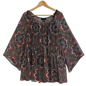 AB Studio Floral‎ Paisley Sheer Blouse Women's Large Boho Flared Hippie Babydoll thumbnail 1
