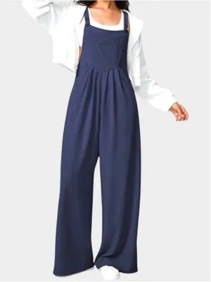 Size M Halara Adjustable Strap Plicated Waffle Casual Overalls Dark Blue thumbnail 1