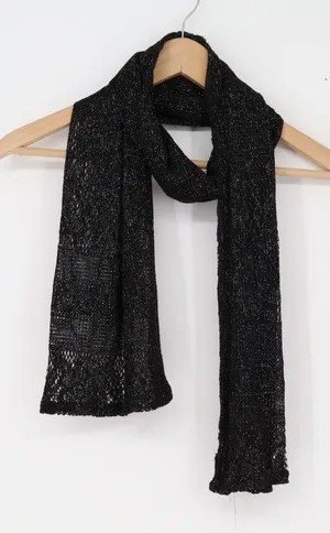 Unbranded Scarf Womens One Size Rectangular Black Silver Metallic Shimmer thumbnail 1