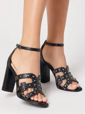 Sam Edelman NWOT Women Size 8 Yasha Studded Black Block Heel Ankle Strap Leather thumbnail 1