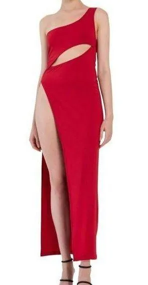 KikiRiki One Shoulder Cutout High Slit Maxi Dress Red Size Small NWT thumbnail 1