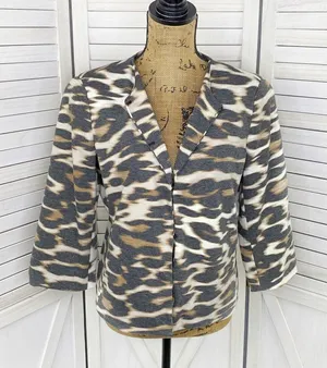 East 5th Animal‎ Leopard Print Ponte Knit Crop Blazer Jacket White Tan Medium thumbnail 1
