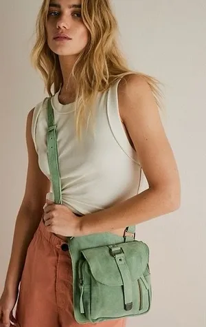 Free People Cornell Suede Sling Bag green mint crossbody belt bag thumbnail 1