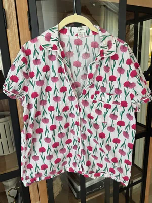 J. Crew block print pajamas shirt short sleeve button down floral garden cotton thumbnail 7