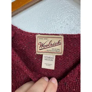 Woolrich Womens Claret Speckled 100% Wool V-Neck Sweater‎ Red Burgundy Medium thumbnail 3