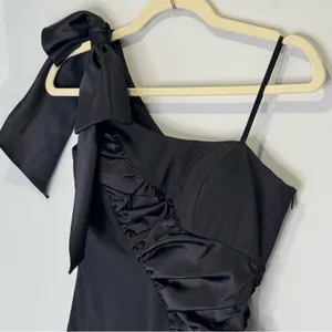 🍁 Faviana One Shoulder Bow Ruffle Stretch Mini Cocktail Party‎ Dress Sz 0 Black thumbnail 8
