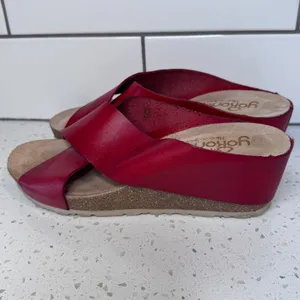 Yokono Red Leather Crisscross‎ Wedge Sandals Womens Size 9 Made in Spain thumbnail 5