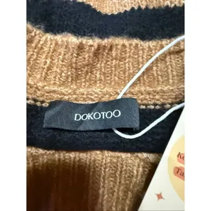 Dokotoo Wool Blend striped crew neck sweater Sz L Brown/Black NWT thumbnail 3
