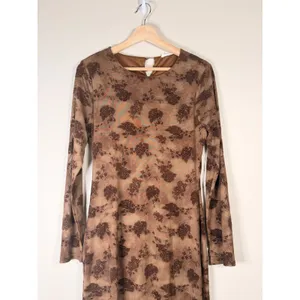 12th Tribe Casanova Brown Floral Mesh Maxi Dress Long Sleeve Brown Large Witchy thumbnail 3