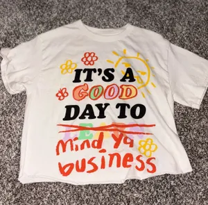 Spencer's White Cropped Tee with Multicolor Graphic Multiple thumbnail 1