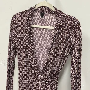 Ann Taylor Women's Small Burgundy Chain Link Wrap Top Long Sleeve Modal Blouse thumbnail 3