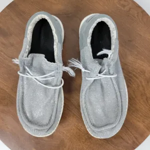 Hey Dude Womens Wally Shoes‎ 7 Sparkling Grey Lace Up Light-Weight Flat Loafers thumbnail 3