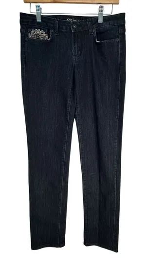 Cielo Jeans USA Womens Dark Wash Embroidered Rhinestone Straight Leg Jeans Sz 31 thumbnail 1