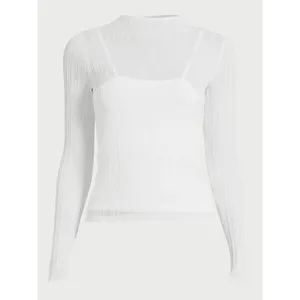 Scoop Womens Sweater Size M Bright White Sheer Pullover Long Sleeve Lightweight thumbnail 2