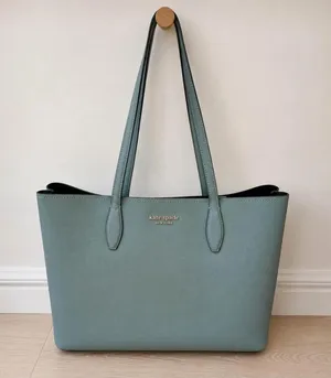 Kate Spade New York Dusty Blue Leather Reversible Tote Bag Large Navy Interior thumbnail 1