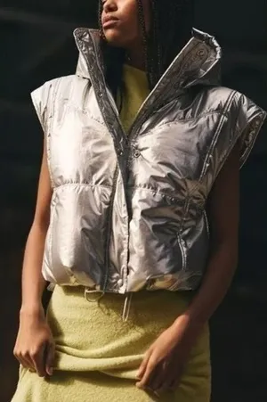 Daily Practice by Anthropologie Silver Metallic Puffer Vest Size Small thumbnail 1