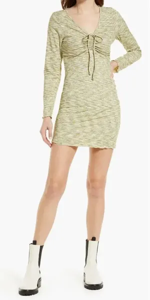 Lisa Says Gah Lotta Long Sleeve Ribbed Space Dye‎ Minidress In Honeydew Size XS thumbnail 1