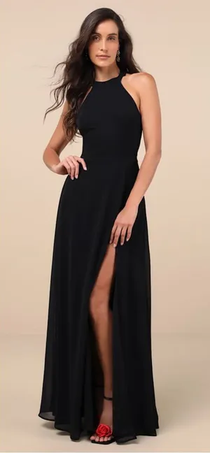 Lulu's Confidently Charismatic Black Backless Halter Maxi
Dress thumbnail 1