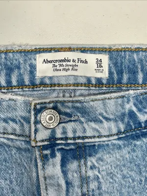Abercrombie & Fitch Sz 34/18R Blue Denim The ‘90s Straight Ultra High Rise Jeans thumbnail 3