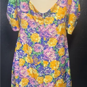 Sunday Up Floral Print Puff Sleeve Square‎ Neck Tie Front Midi Dress Women M thumbnail 3