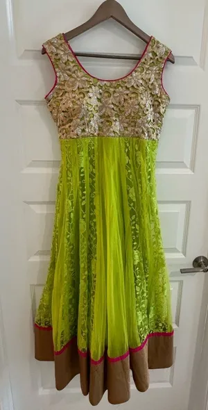 Indian Party Dress Partywear Lime Green Size M thumbnail 1