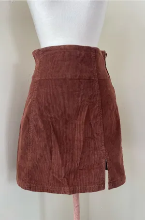 Free People Chocolate Brown Corduroy Mini Skirt with Front Slit thumbnail 1
