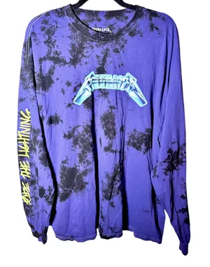 Metallica Men’s Ride the Lightning Band Logo Long Sleeve Tie- Dye T- Shirt thumbnail 1