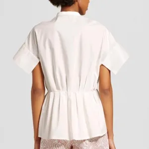 1X Plus Size Victoria Beckham White Poplin Gathered Waist Top Minimalist Blouse thumbnail 7