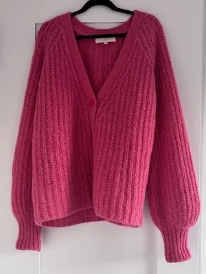 Sezane Basile Cardigan Pop Pink Alpaca Wool Chunky Knit Sweater XS thumbnail 5